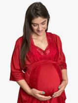 Camisola Amamentação + Robe Gestante Luxo Maternidade Pós-parto - DOCE MAMÃE