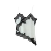 Camisola Assimétrica De Verão Com Decote Em V E Alças Finas Em Cetim Com Detalhes Em Renda Para