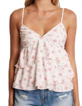 Camisola Awoscut com estampa floral, decote em V, sem encosto, babados, bainha feminina Camisola Awoscut com estampa floral, decote em V, sem encosto, babados, bainha feminina