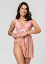 Camisola + Calcinha Fio Em Tule Com Renda Camisola + Calcinha Fio Em Tule Com Renda