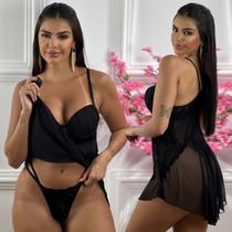 Camisola Com Bojo Tule Renda Sensual Linha Noite Feminina Luxo