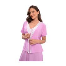 Camisola curta c/ manga e renda rosa poa Camisola curta c/ manga e renda rosa poa