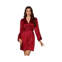 Camisola Curta Elegante E Romântica Para Mulheres, Pijamas De Seda Macia, Robe Com Cinto,