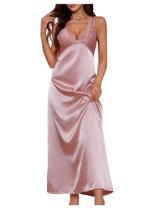 Camisola de cetim WDIRARA com renda, costas nuas, decote V profundo, rosa, 3XL Camisola de cetim WDIRARA com renda, costas nuas, decote V profundo, rosa, 3XL