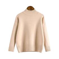 Camisola de Gola Alta de Caxemira Feminina - Pulôver Casual para Outono/Inverno