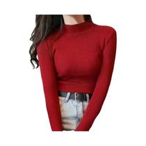 Camisola de Malha Feminina Gola Alta - Estilo Casual Vintage Coreano para Outono/Inverno