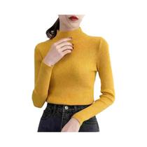 Camisola de Malha Feminina Gola Alta - Estilo Casual Vintage Coreano para Outono/Inverno