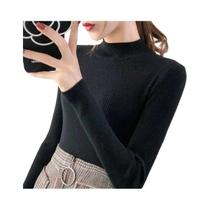 Camisola de Malha Feminina Gola Alta - Estilo Casual Vintage Coreano para Outono/Inverno