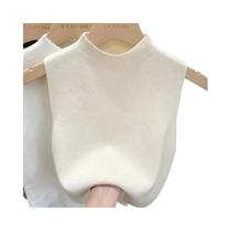Camisola de Malha Feminina Meia Gola Alta - Colete Sem Mangas Monocromático - Moda Casual de Verão