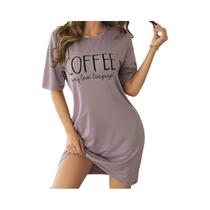 Camisola De Manga Curta Para Mulheres Em Seda De Leite, Pijamas Casuais Doces Com Estampa De Desenho Camisola De Manga Curta Para Mulheres Em Seda De Leite, Pijamas Casuais Doces Com Estampa De Desenho