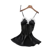 Camisola De Noite Sexy De Seda Com Renda Para Mulheres, Alças Em Laço, Vestido De Dormir Macio