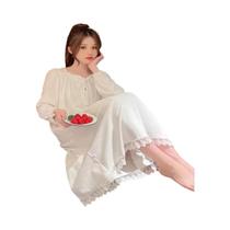 Camisola De Renda De Manga Longa Tamanho Grande Estilo Princesa Pijamas Femininos De Verão Branco Camisola De Renda De Manga Longa Tamanho Grande Estilo Princesa Pijamas Femininos De Verão Branco