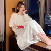 Camisola De Renda De Manga Longa Tamanho Grande Estilo Princesa Pijamas Femininos De Verão Brancos Camisola De Renda De Manga Longa Tamanho Grande Estilo Princesa Pijamas Femininos De Verão Brancos