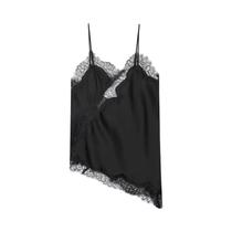 Camisola De Renda Preta Sem Mangas, Top Cropped Assimétrico Para Mulheres, Sexy E Estiloso Para O
