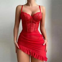 Camisola De Verão Feminina Com Renda, Conjunto De Sutiã E Calcinha Com Decote Em V, Roupa De Dormir Camisola De Verão Feminina Com Renda, Conjunto De Sutiã E Calcinha Com Decote Em V, Roupa De Dormir