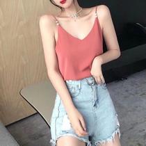 Camisola Elegante De Pérolas Sem Mangas Para Mulheres, Casual De Verão, Sexy, Sólida, Tendência