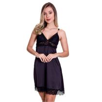 Camisola em Cetim e Renda Luxo Lingerie Pijama Noite Moda de Baixo - YMLB01