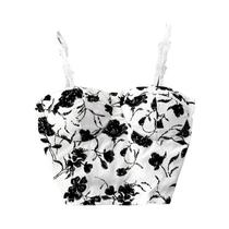 Camisola Feminina Com Alças Finas, Acolchoada, Elástica, Com Estampa, Estilo Cropped, Para Usar No