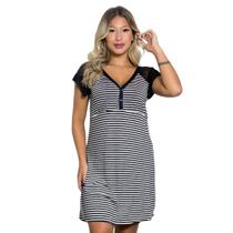 Camisola Feminina Confortável Viscose E Renda Estilo Camiseta Amamentação Pós Parto Abertura Botões