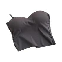 Camisola Feminina Cropped De Seda Gelada Com Alça Fina, Sem Costas, Ajuste Fino, Com Bojo E Design