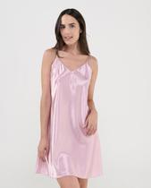 Camisola Feminina Curta de Cetim com Decote V e Alças Rosa Claro Lohe Camisola Feminina Curta de Cetim com Decote V e Alças Rosa Claro Lohe