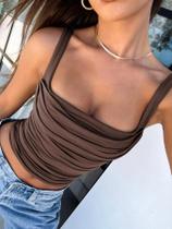 Camisola Feminina de Alças com Gola Quadrada - Top Cropped Básico e Sexy