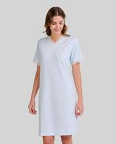 Camisola Feminina de Cetim com Decote em V e Manga Curta Azul Celeste Lohe Camisola Feminina de Cetim com Decote em V e Manga Curta Azul Celeste Lohe