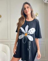 Camisola Feminina De Dormir Camisetão Verão Manga Curta Margarida Flor Noite Camisola Feminina De Dormir Camisetão Verão Manga Curta Margarida Flor Noite
