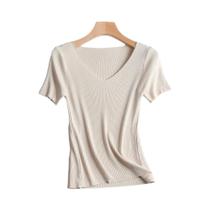 Camisola Feminina de Malha - Manga Curta, Ajuste Fino, Casual - Primavera/Verão