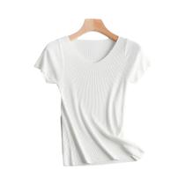 Camisola Feminina de Malha - Manga Curta, Ajuste Fino, Casual - Primavera/Verão