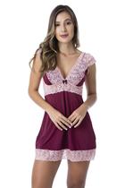 Camisola Feminina De Renda Lingerie Noiva Lua de Mel Manga Curta