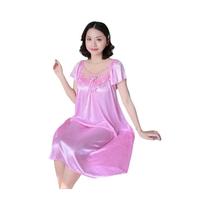 Camisola Feminina de Seda Gelada - Manga Curta, Comprimento Médio - Pijamas e Loungewear