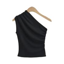 Camisola Feminina De Um Ombro Irregular Sem Mangas, Sexy, Sólida, Casual De Verão Camisola Feminina De Um Ombro Irregular Sem Mangas, Sexy, Sólida, Casual De Verão