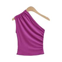 Camisola Feminina De Um Ombro Só Irregular Sem Mangas Sexy Lisa Casual De Verão Camisola Feminina De Um Ombro Só Irregular Sem Mangas Sexy Lisa Casual De Verão