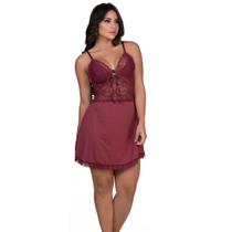 Camisola Feminina em Microfibra com detalhes em Renda Sexy e Sensual Sem Bojo Vinho