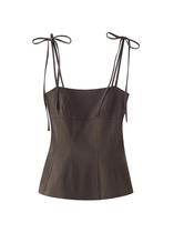 Camisola Feminina Estilo Vintage Chique Com Laço Embelezado Sem Mangas Slim Cor Sólida Sem Costas Camisola Feminina Estilo Vintage Chique Com Laço Embelezado Sem Mangas Slim Cor Sólida Sem Costas