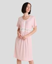 Camisola Feminina Manga Curta Canelada com Renda Rosa Lohe Camisola Feminina Manga Curta Canelada com Renda Rosa Lohe