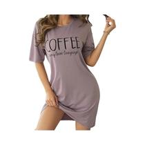 Camisola Feminina Manga Curta Desenho Animado Leite Seda Doce Casual Pijamas Sleepdress