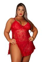 Camisola Feminina Plus Size Rendada com Calcinha Sem Bojo