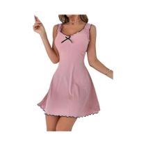 Camisola Feminina Sem Mangas Com Babados E Laço, Macia E Elástica, Roupa De Dormir Fofa E Casual Camisola Feminina Sem Mangas Com Babados E Laço, Macia E Elástica, Roupa De Dormir Fofa E Casual