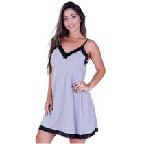 Camisola Feminina Sensual Lisa Detalhe Renda Acompanha Calcinha - Time Fitness