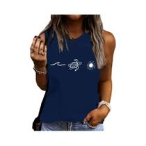 Camisola Feminina Slim Fit Sem Mangas - Algodão, Estampa de Tartaruga - Verão