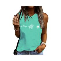 Camisola Feminina Slim Fit Sem Mangas - Algodão, Estampa de Tartaruga - Verão