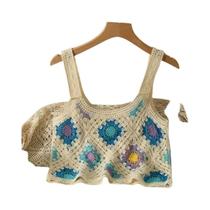 Camisola Feminina Vintage de Crochê - Gola Redonda, Sem Mangas, Estilo Boho