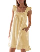 Camisola Flygo Camisolas femininas de algodão com babados amarelos Camisola Flygo Camisolas femininas de algodão com babados amarelos