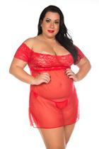 Camisola Gabriela Plus Size em Tule e Renda Sensual