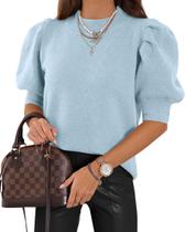 Camisola Goranbon Puff de manga curta feminina azul celeste Camisola Goranbon Puff de manga curta feminina azul celeste