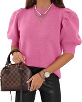 Camisola Goranbon Puff de manga curta feminina rosa brilhante Camisola Goranbon Puff de manga curta feminina rosa brilhante