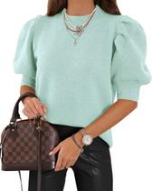 Camisola Goranbon Puff de manga curta feminina verde menta Camisola Goranbon Puff de manga curta feminina verde menta
