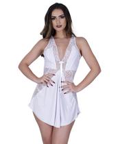 Camisola IMI Lingerie Com Calcinha Em Microfibra E Renda Bianca Branca